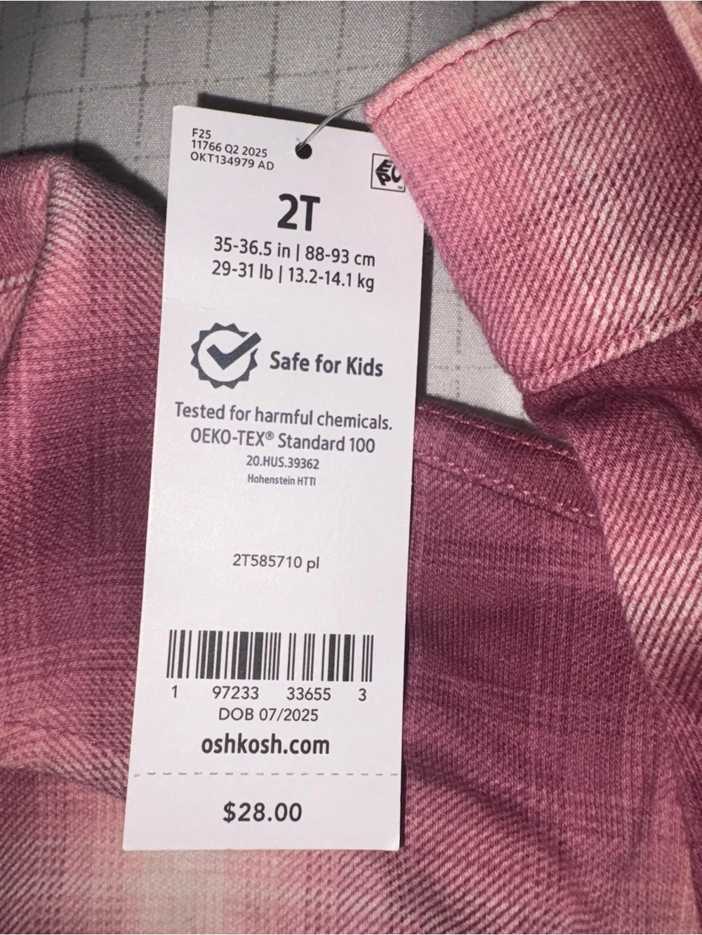 OshKosh B'gosh Girls' Pink Plaid Long-Sleeve Button-Up Shirt